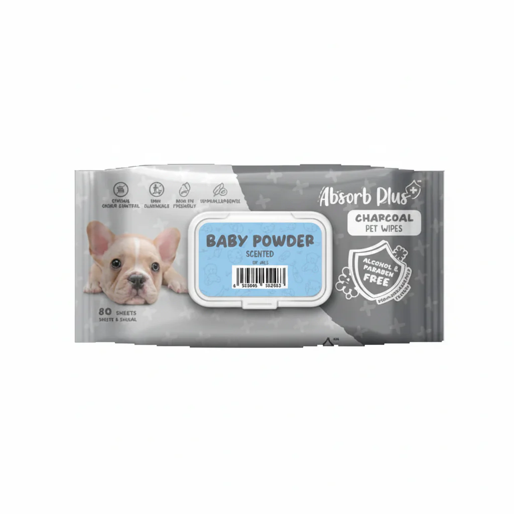 Absorb Plus Charcoal Pet Wipes Baby Powder Scented - 80PCS