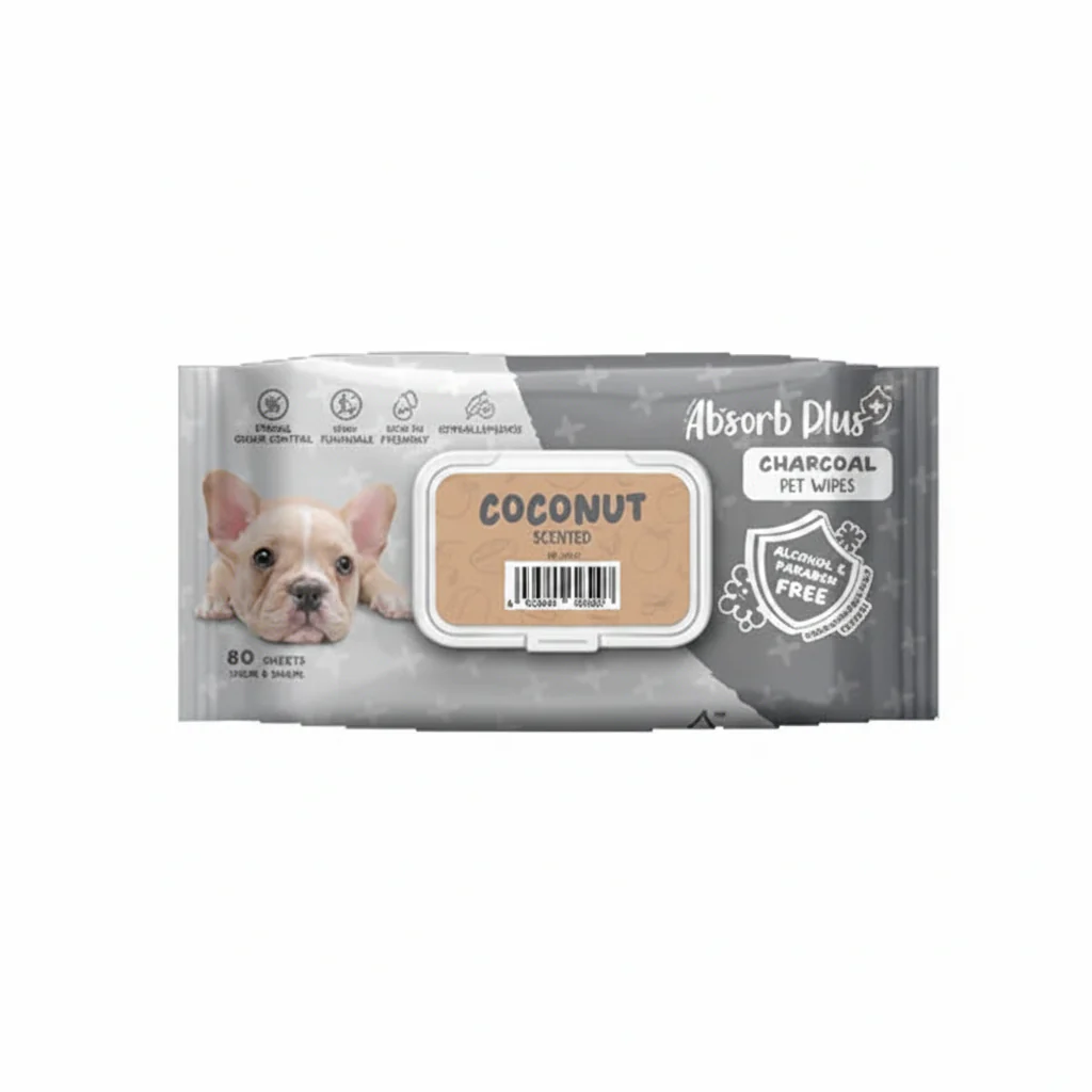 Absorb Plus Charcoal Pet Wipes Coconut Scented - 80PCS