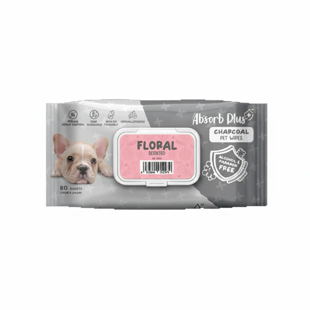 Absorb Plus Charcoal Pet Wipes Floral Scented - 80PCS