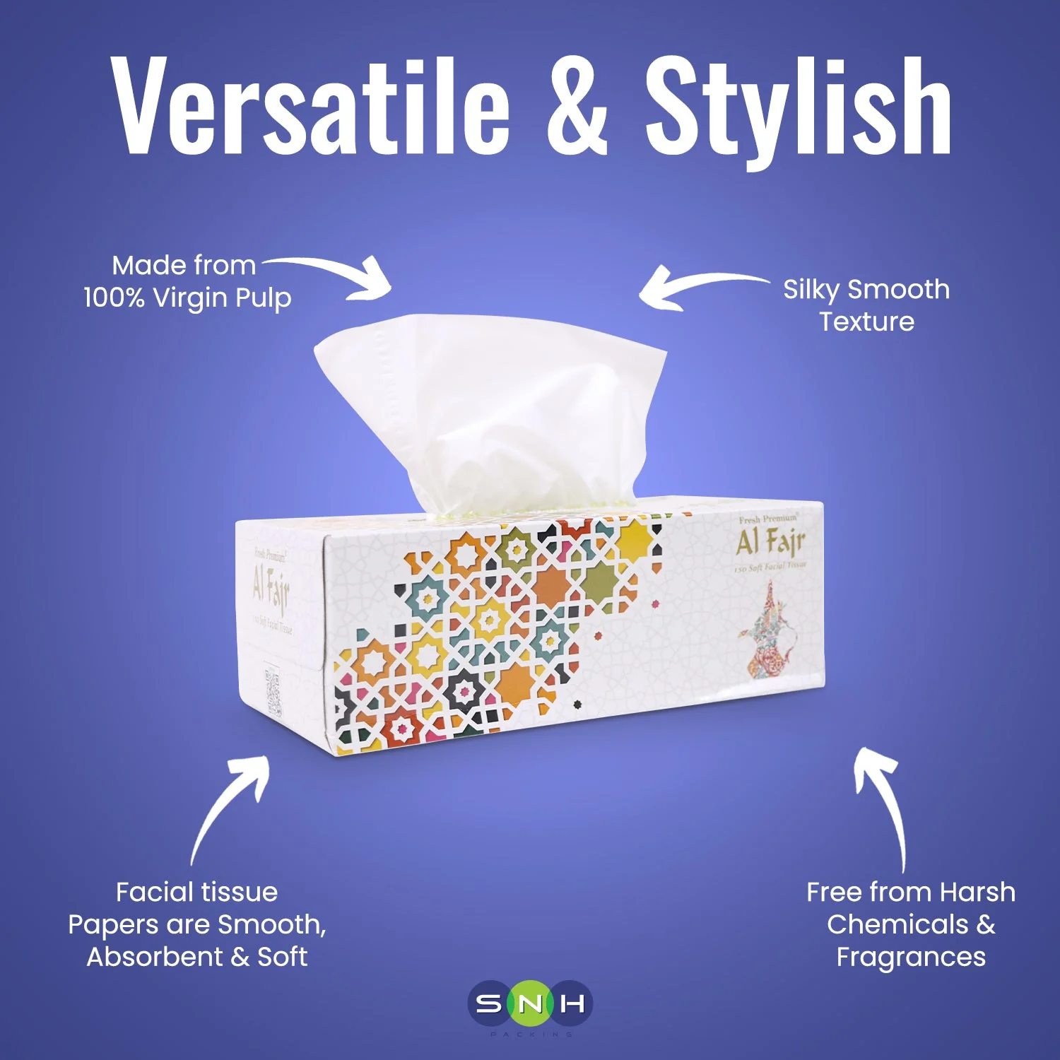 Al Fajr Facial Tissue 150 Sheets, 2Ply  Soft & Hygienic  5 BXS PKT - Image 8