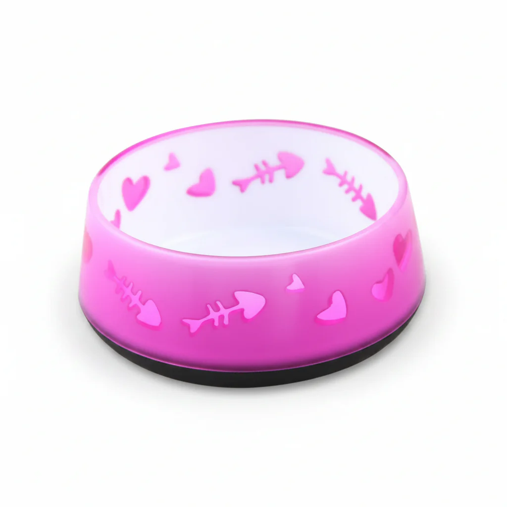 All for Paws Anti-Slip Cat Bowl Fish bone and heart shape cut out (Pink)