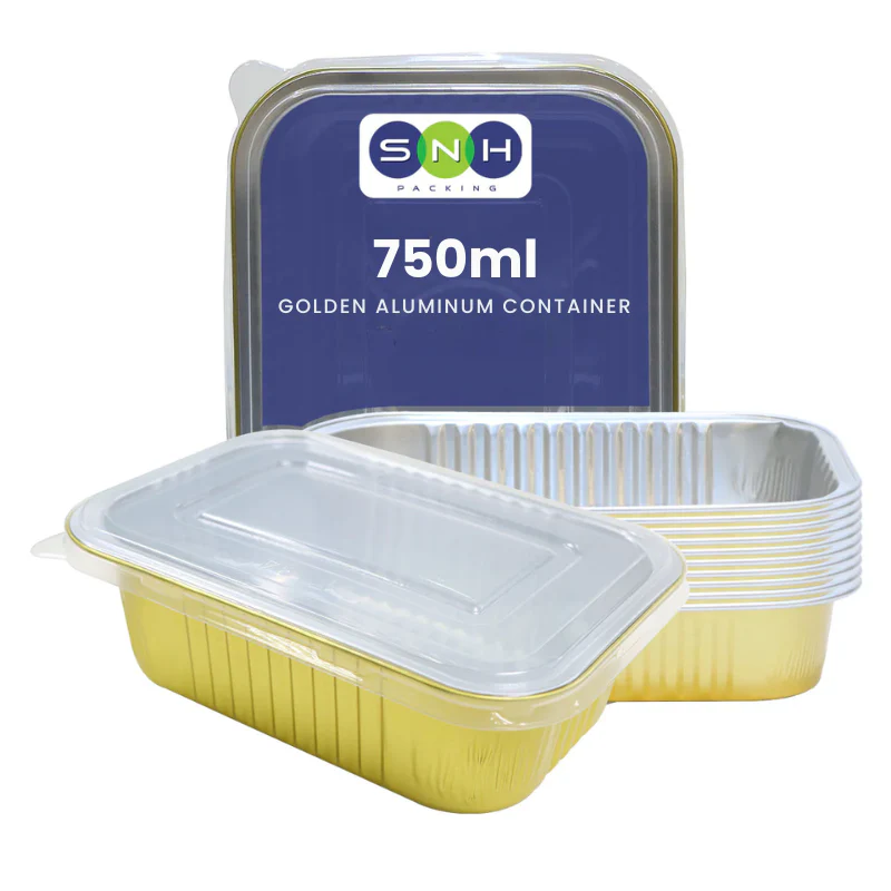 Aluminum Golden Food Containers with PP Lids - Image 2