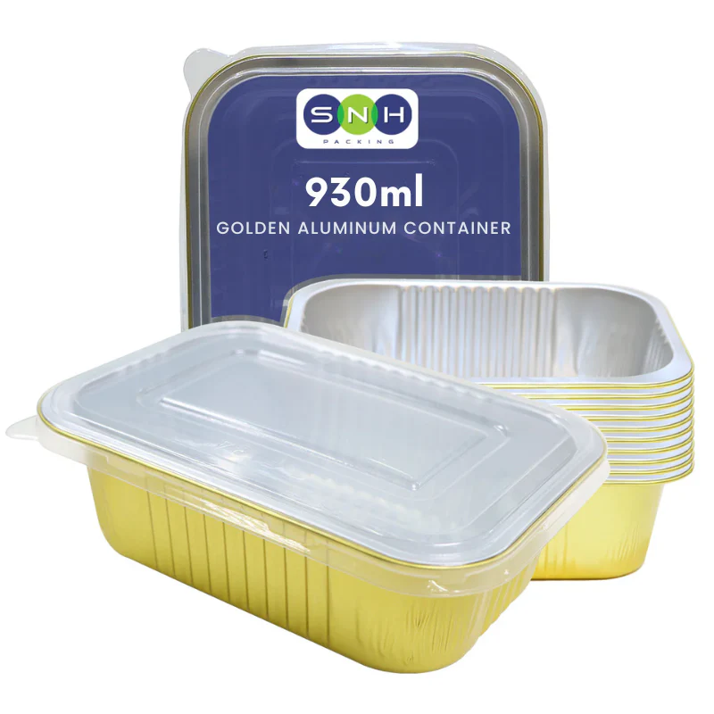 Aluminum Golden Food Containers with PP Lids - Image 3