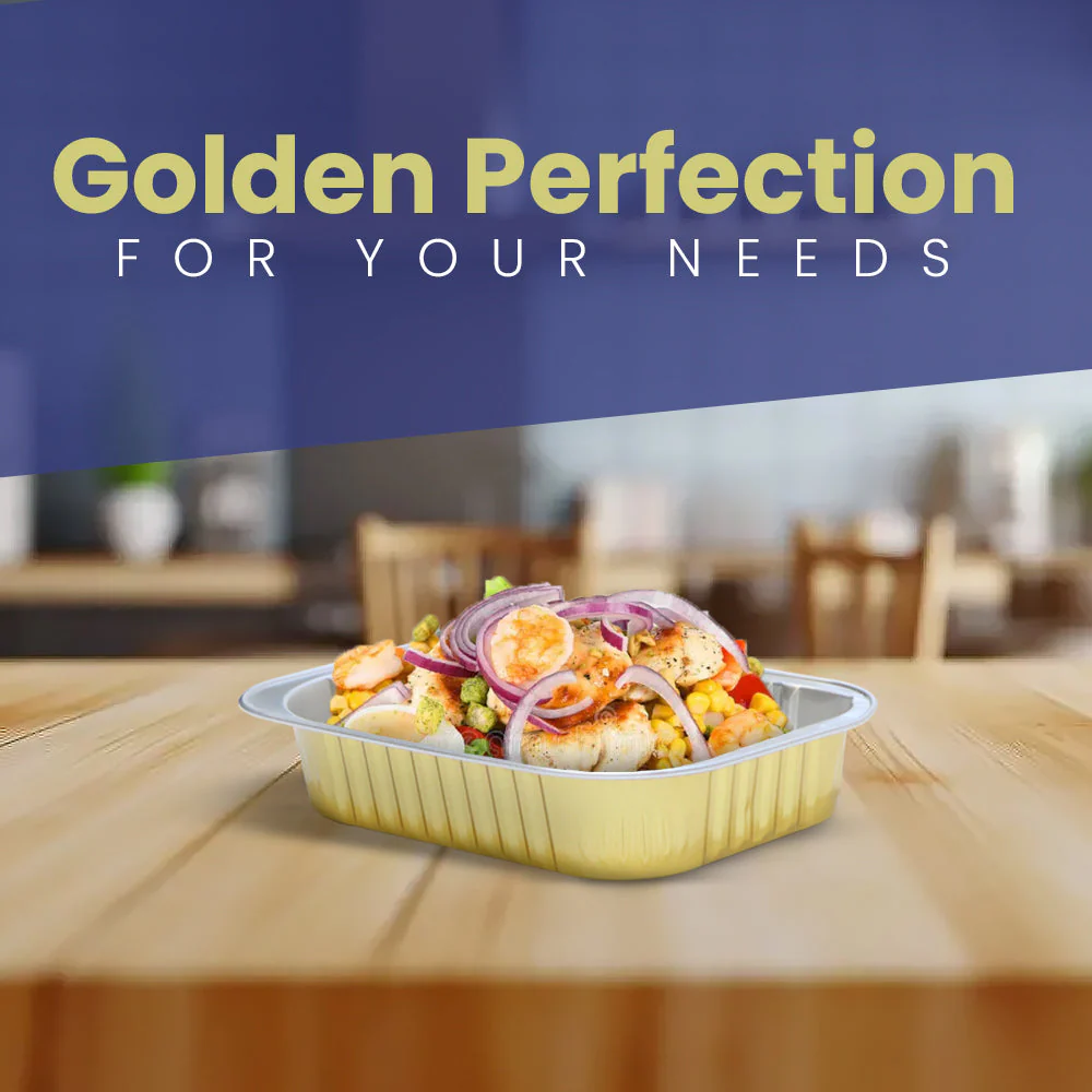 Aluminum Golden Food Containers with PP Lids - Image 9