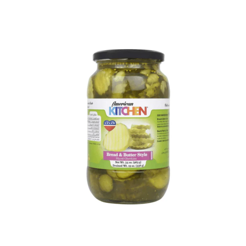 American Kitchen Sliced Gherkins B&B Style 12x34 Oz