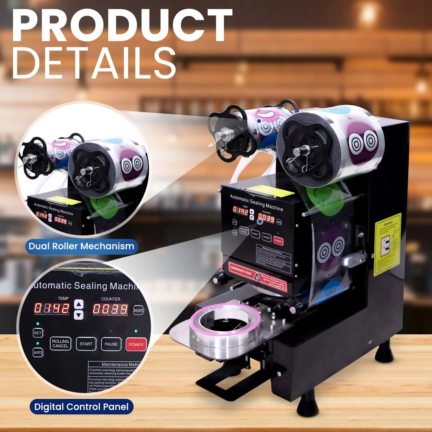 Automatic PP Cup Sealing Machine | Commercial Bubble Tea & Juice Cup Sealer | Food Packaging Equipment - Image 4