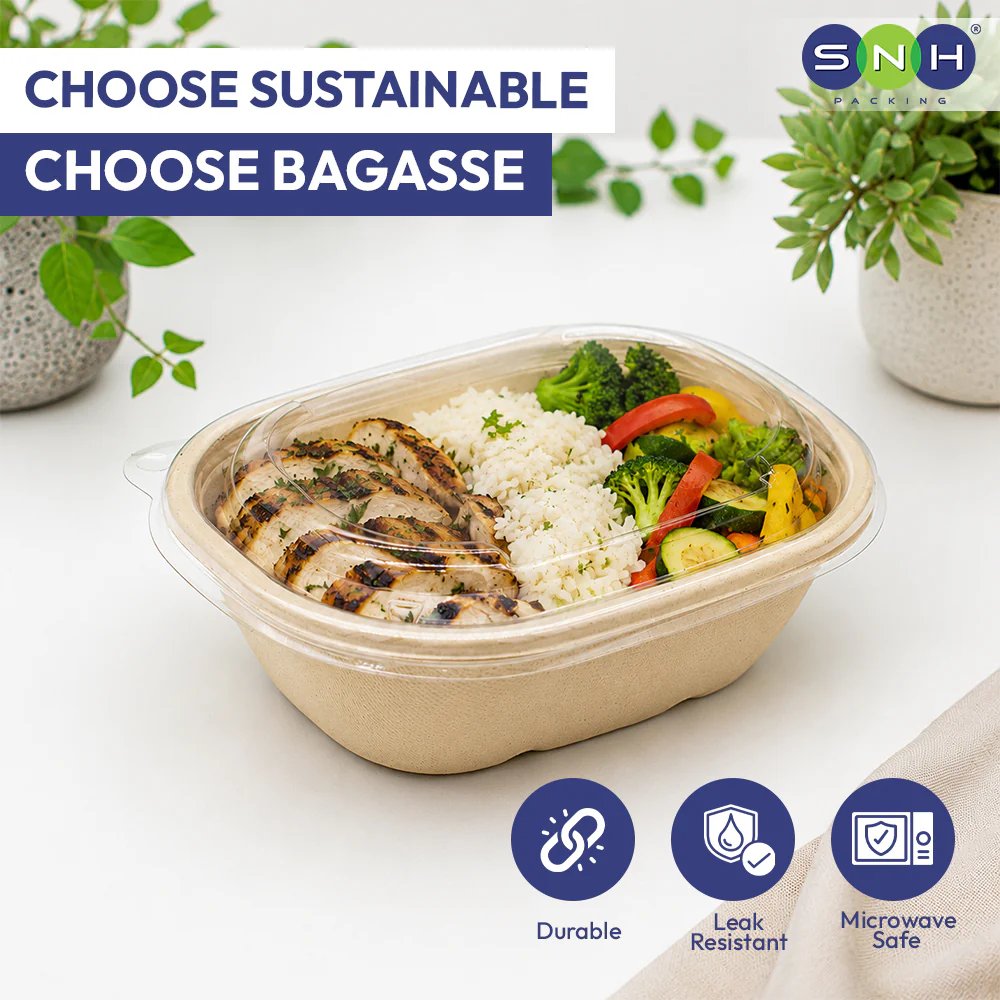 Bagasse Oval Containers with PET Lids Eco Friendly Takeaway Boxes - Image 3