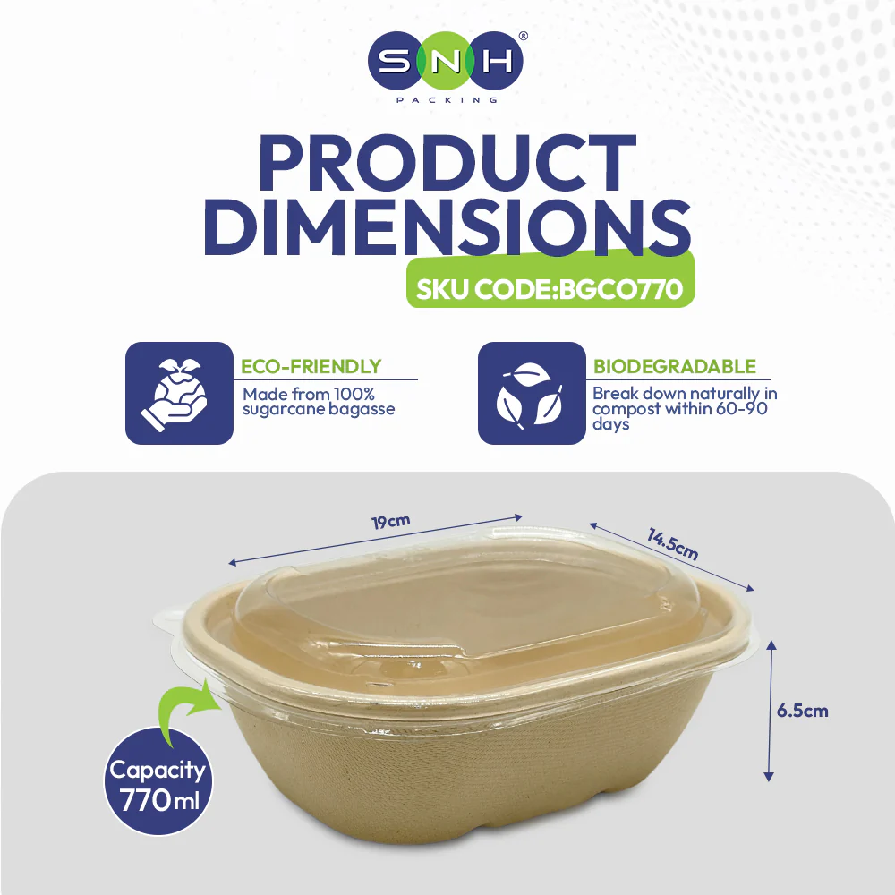 Bagasse Oval Containers with PET Lids Eco Friendly Takeaway Boxes - Image 7