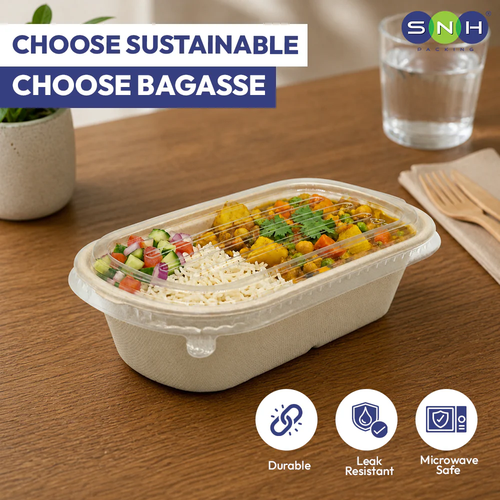Bagasse Oval Food Containers UAE - With PP Lid - Image 3