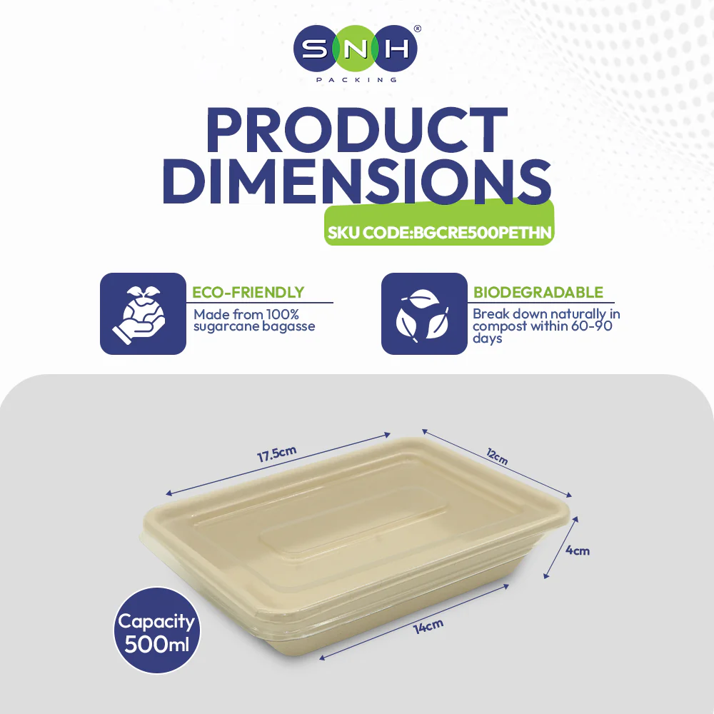 Bagasse Rectangular Food Containers UAE - With PET Lid - Image 2