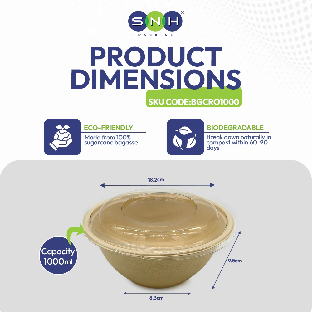 Bagasse Round Bowls with Lids Eco Friendly Takeaway Boxes - Image 11