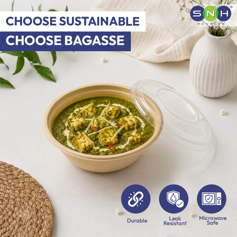 Bagasse Round Bowls with Lids Eco Friendly Takeaway Boxes - Image 13