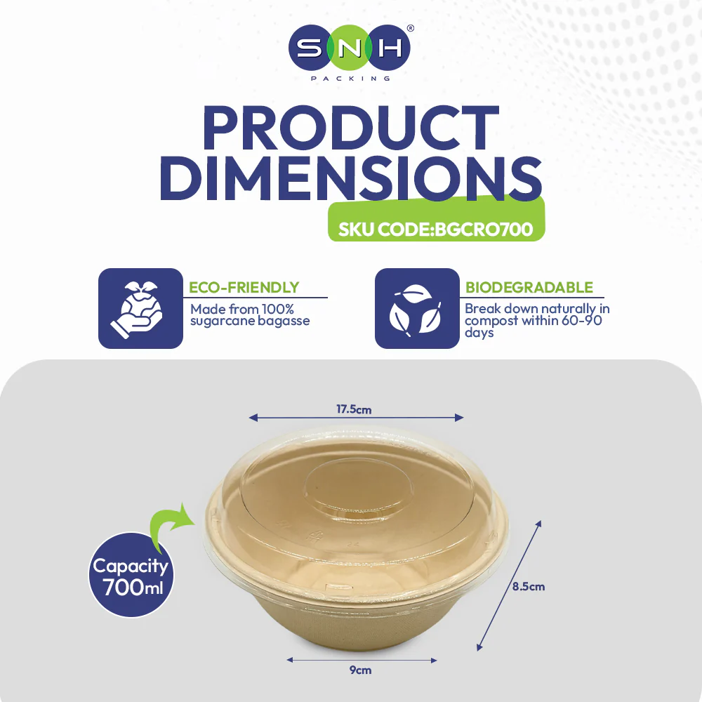 Bagasse Round Bowls with Lids Eco Friendly Takeaway Boxes - Image 6