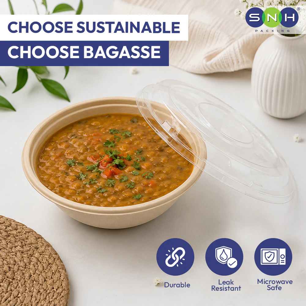 Bagasse Round Bowls with Lids Eco Friendly Takeaway Boxes - Image 7