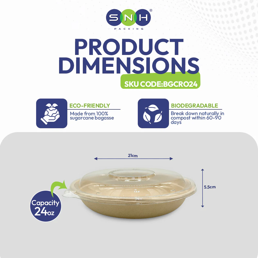 Bagasse Round Containers with Lids  Eco Friendly - Image 12