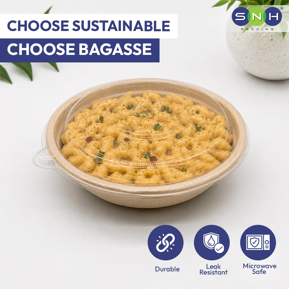 Bagasse Round Containers with Lids  Eco Friendly - Image 13