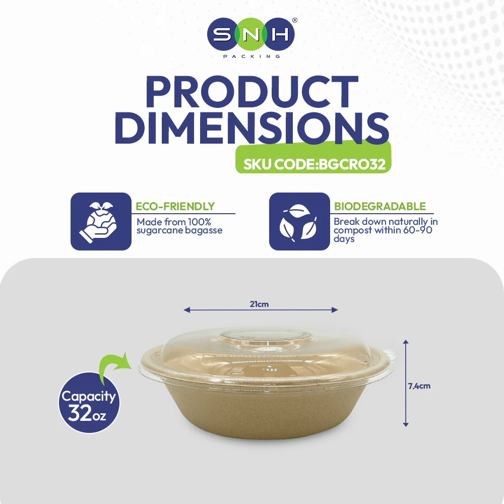 Bagasse Round Containers with Lids  Eco Friendly - Image 17