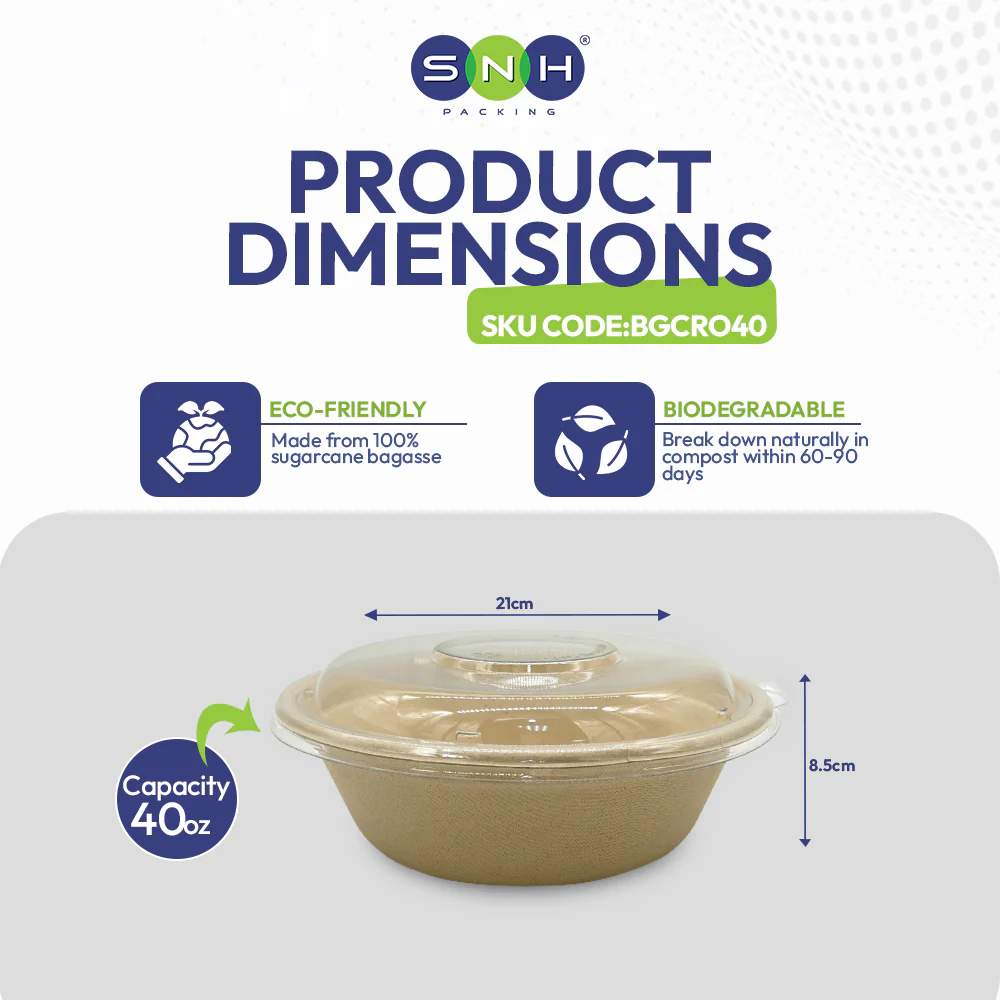 Bagasse Round Containers with Lids  Eco Friendly - Image 22