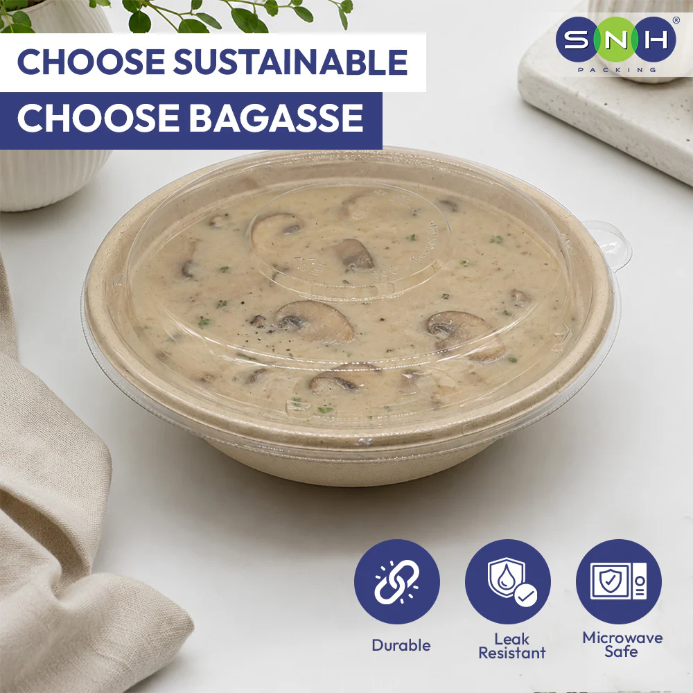 Bagasse Round Containers with Lids  Eco Friendly - Image 23