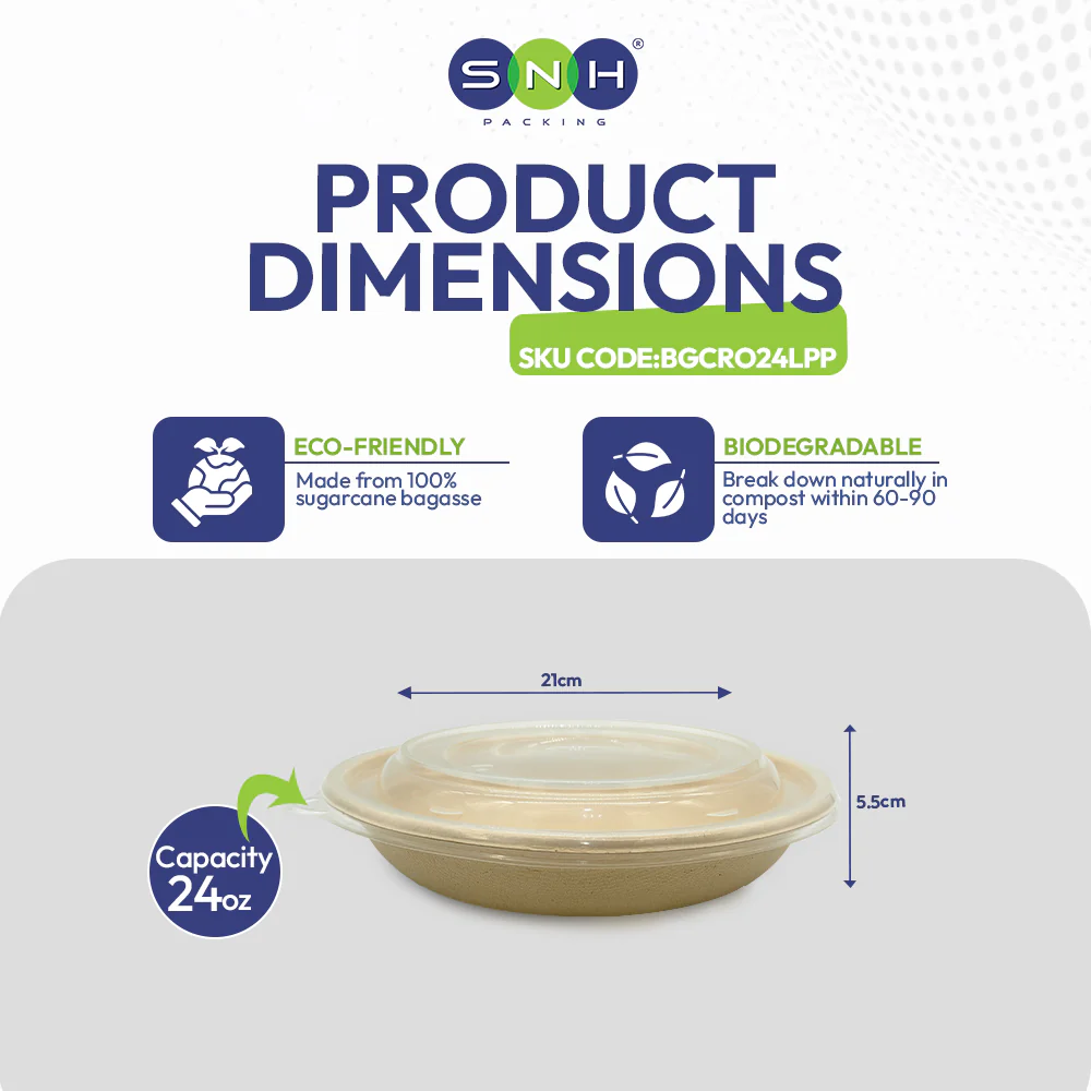 Bagasse Round Containers with Lids  Eco Friendly - Image 27