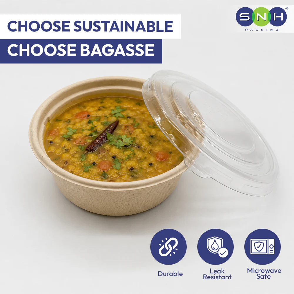 Bagasse Round Containers with Lids  Eco Friendly - Image 3