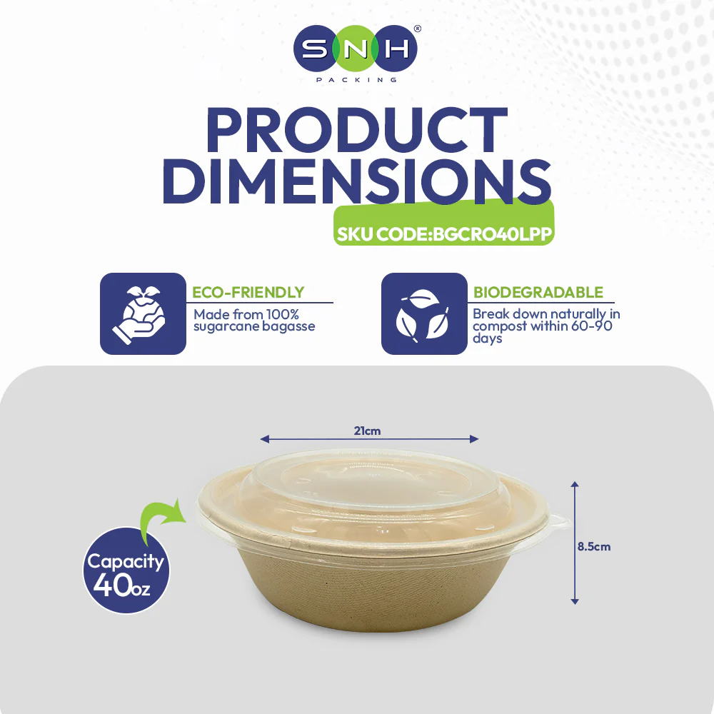 Bagasse Round Containers with Lids  Eco Friendly - Image 37