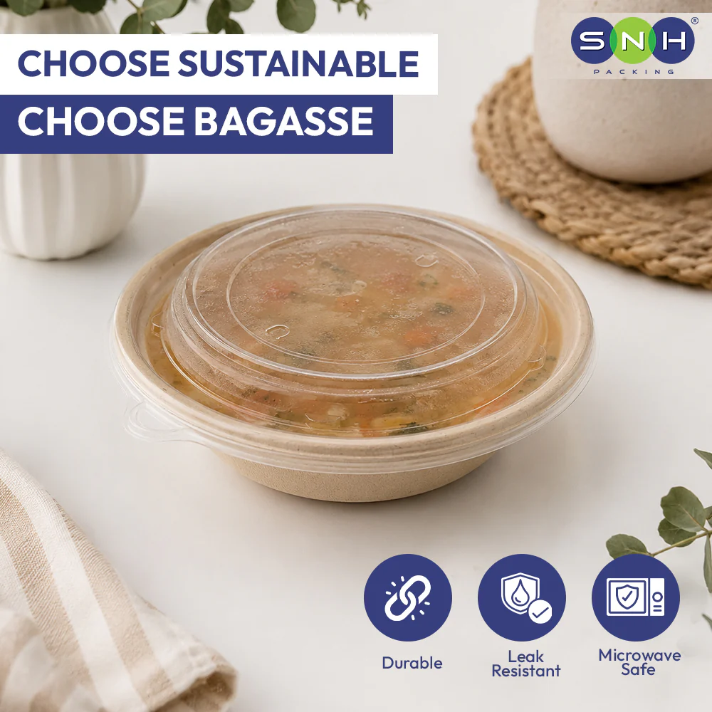 Bagasse Round Containers with Lids  Eco Friendly - Image 38
