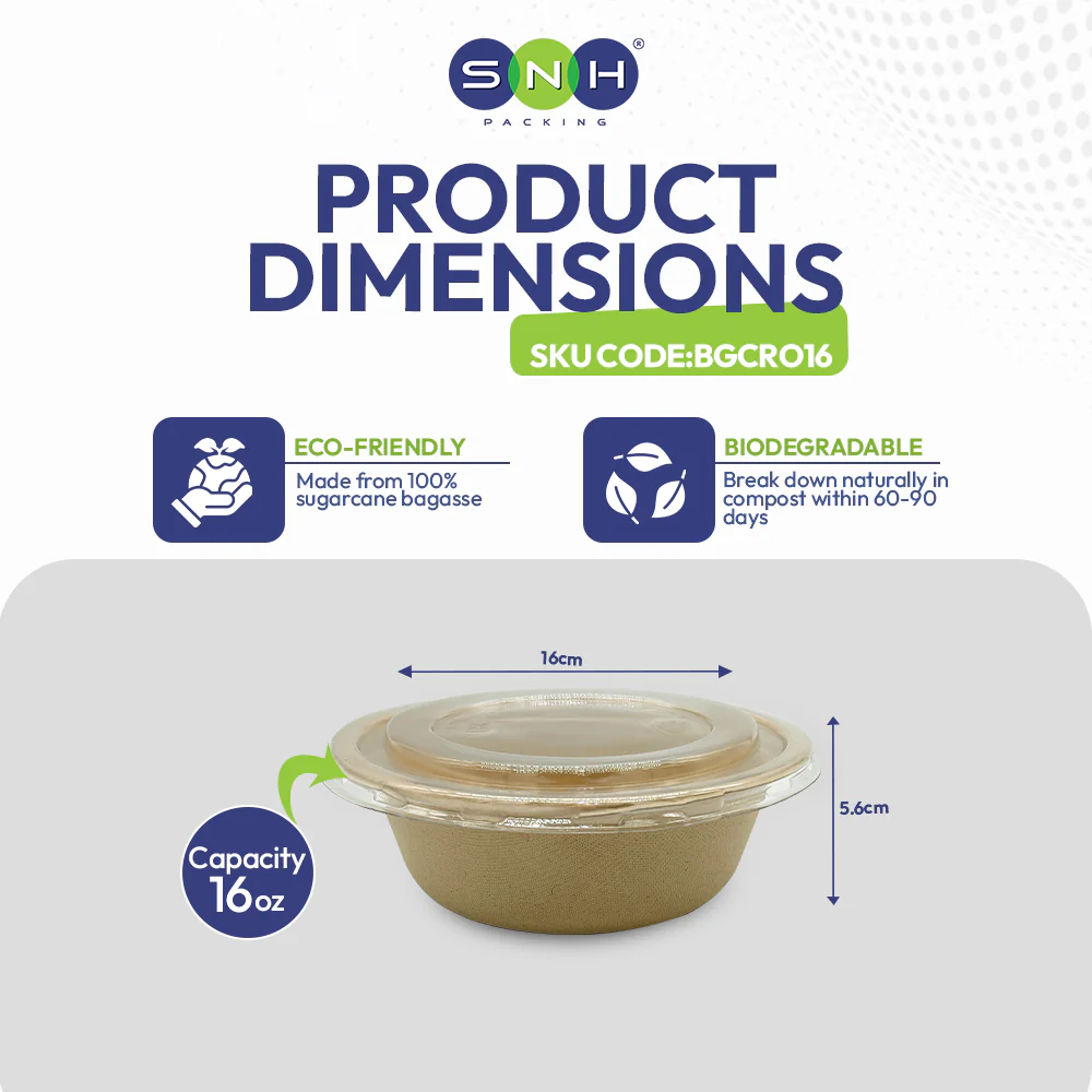 Bagasse Round Containers with Lids  Eco Friendly - Image 7