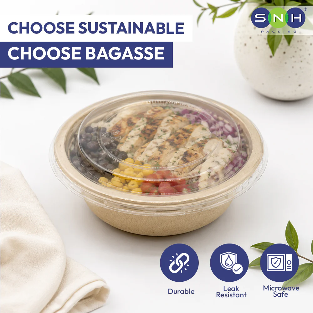 Bagasse Round Containers with Lids  Eco Friendly - Image 8