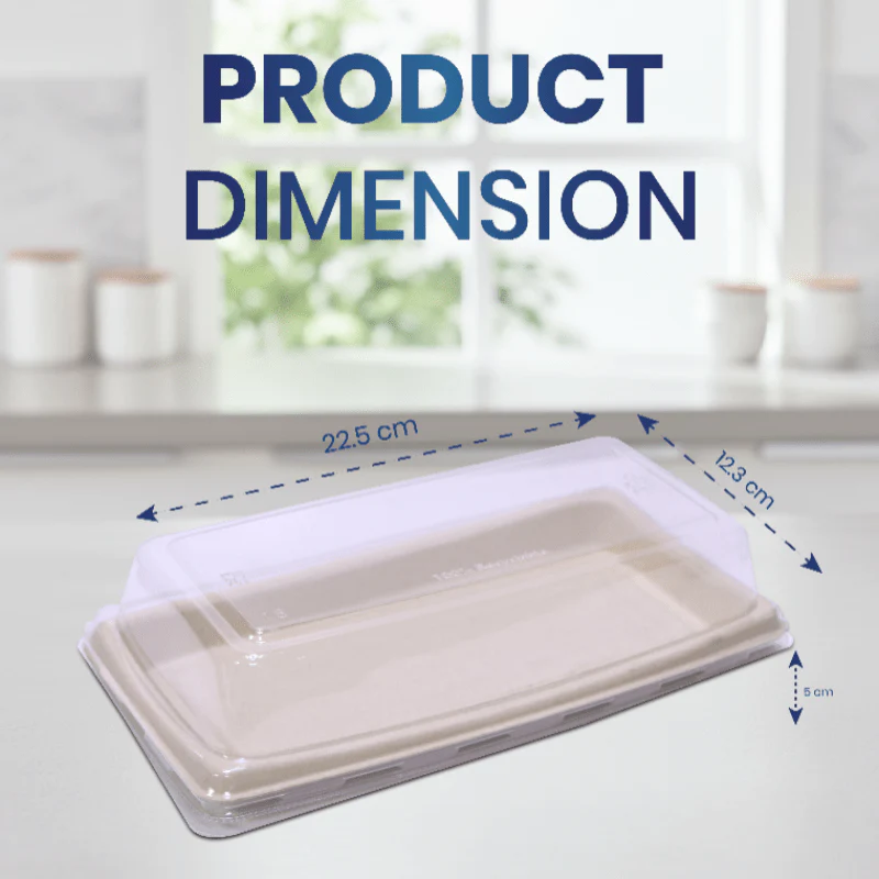 Bagasse Sushi Container with PET Lid | Eco Friendly Food Packaging - Image 3
