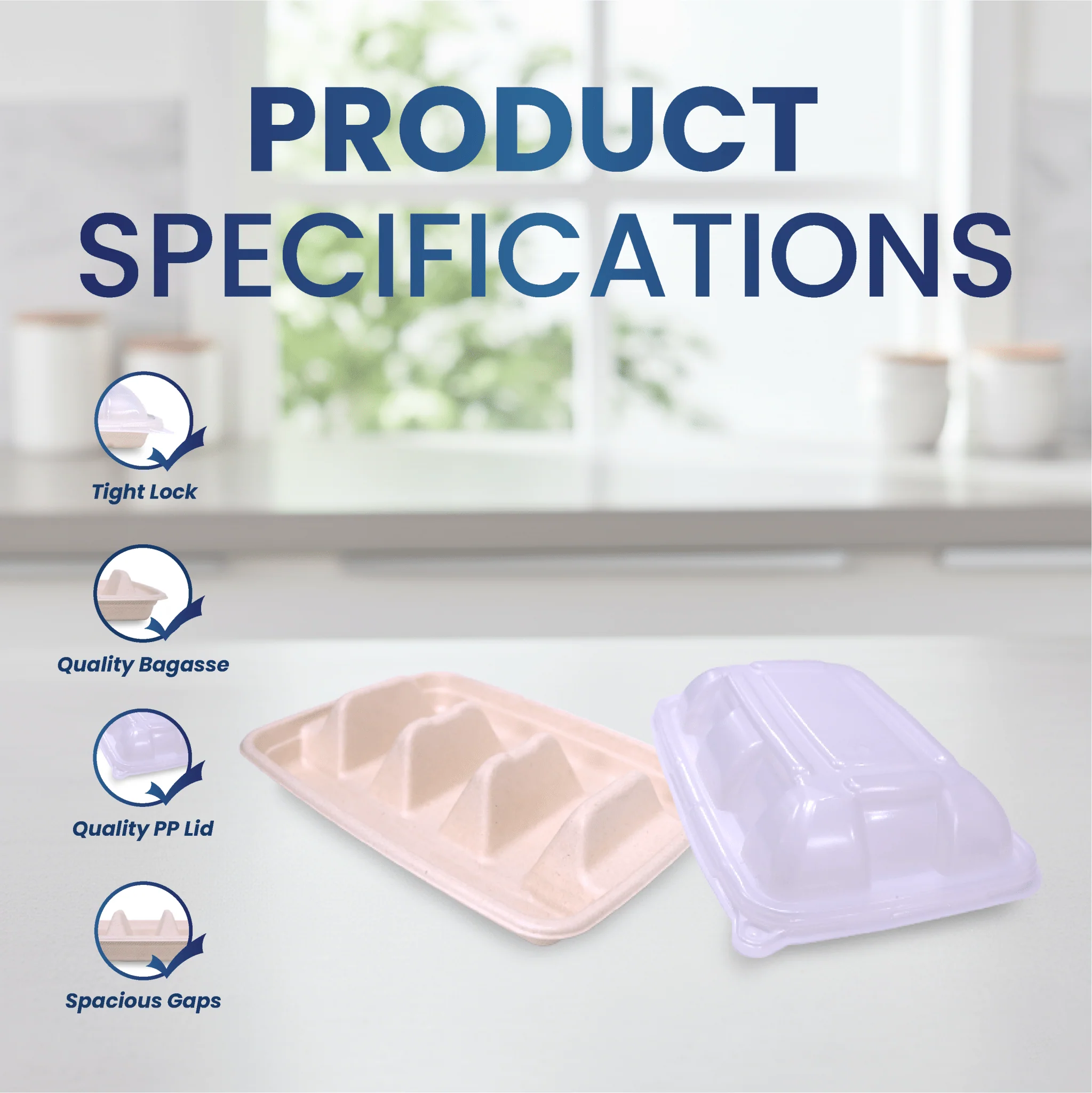 Bagasse Tacos Tray with PP Lid   Eco Friendly Food Packaging - Image 4