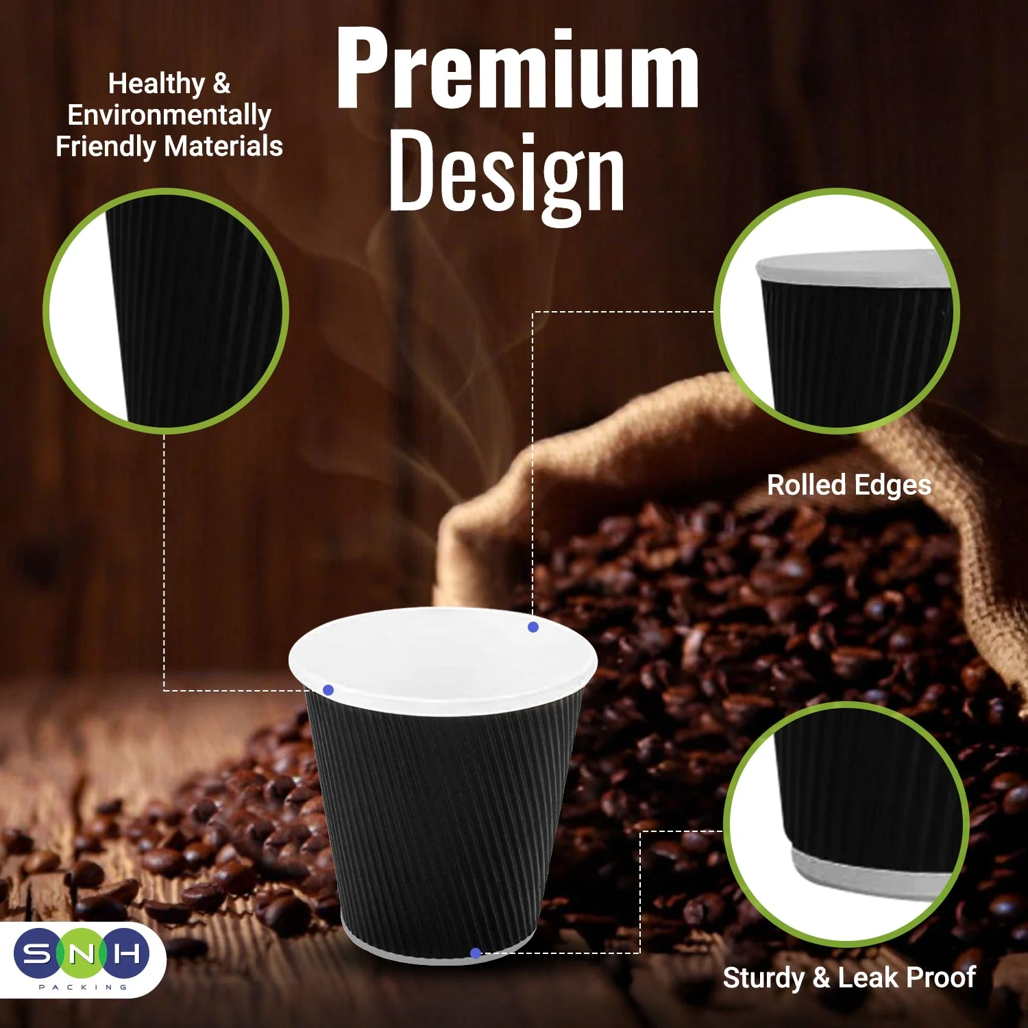 Black Ripple Coffee Cups Insulated Hot Cups - Image 4