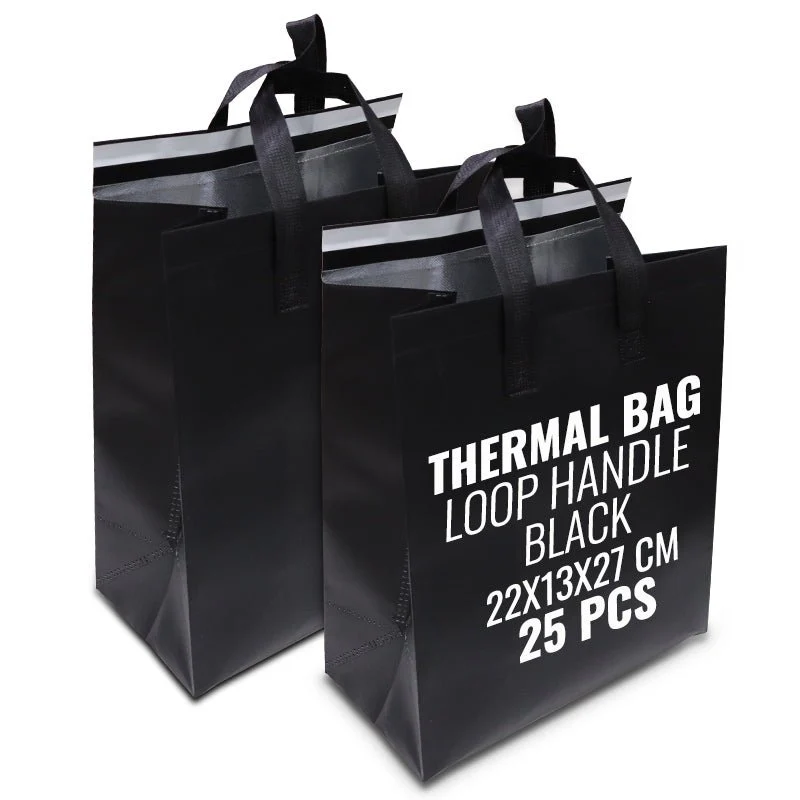 Black Thermal Bag with Loop Handle  Insulated & Durable