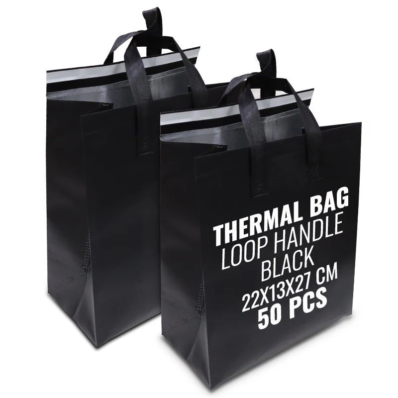 Black Thermal Bag with Loop Handle  Insulated & Durable - Image 2
