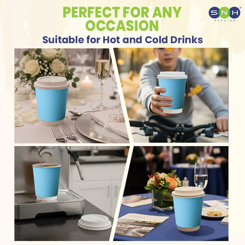 Blue Double Wall Paper Cups with Bagasse Lids - Image 3
