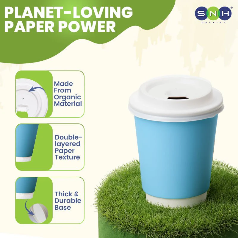 Blue Double Wall Paper Cups with Bagasse Lids - Image 5