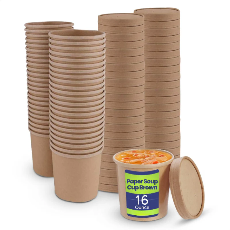 Brown Disposable Soup Cups with Lids  Takeaway & Food Packaging - Image 3