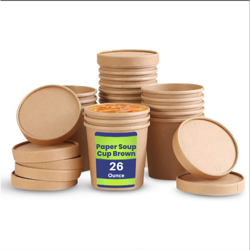 Brown Disposable Soup Cups with Lids  Takeaway & Food Packaging - Image 4