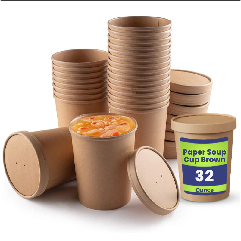Brown Disposable Soup Cups with Lids  Takeaway & Food Packaging - Image 5