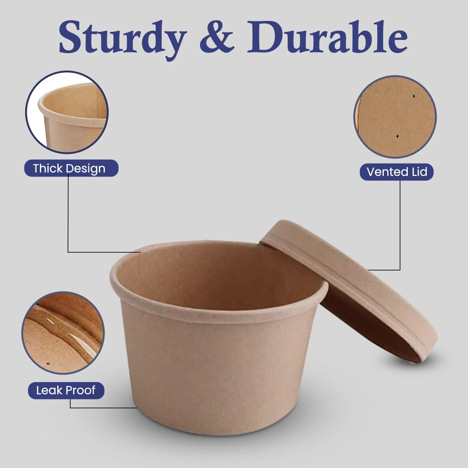 Brown Disposable Soup Cups with Lids  Takeaway & Food Packaging - Image 8