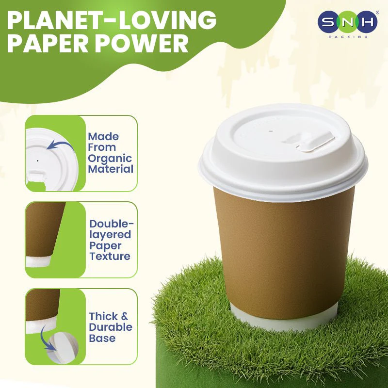 Brown Double Wall Paper Cups with Bagasse Lids - Image 5