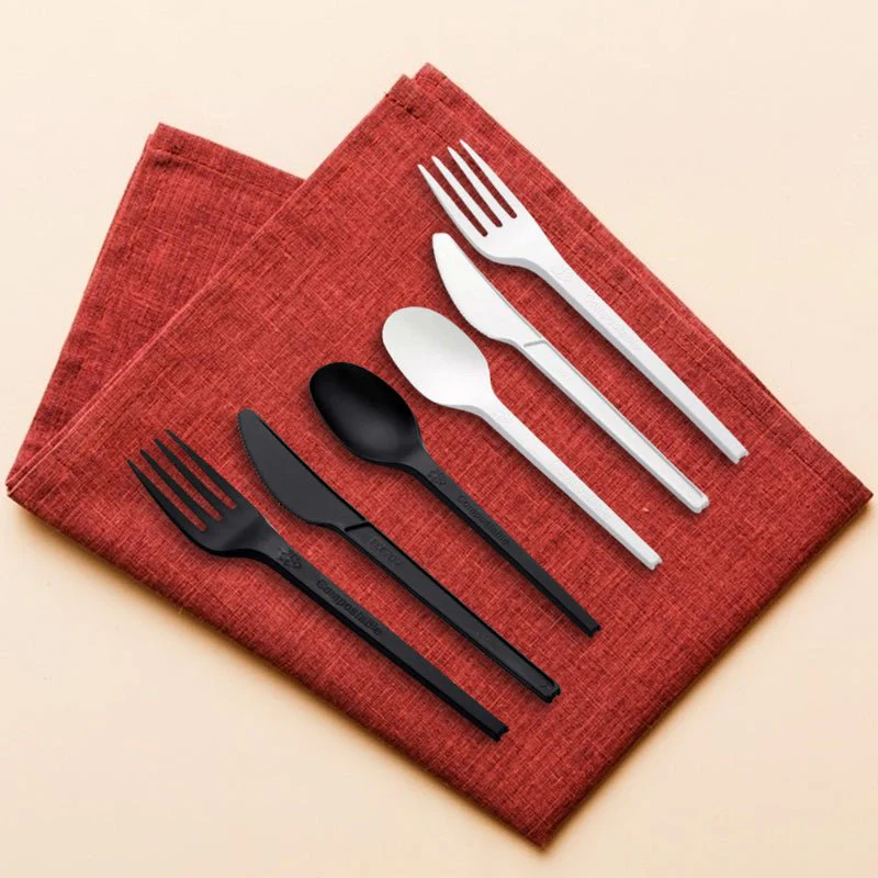 CPLA Individual Cutlery  Fork, Knife & Spoon (Black & White)  Disposable Tableware
