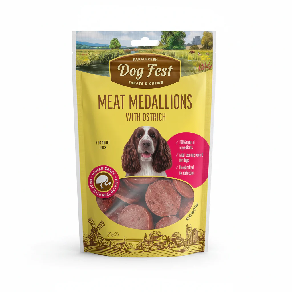 Dog Fest Medallions With Ostrich For Adult Dogs- 90g