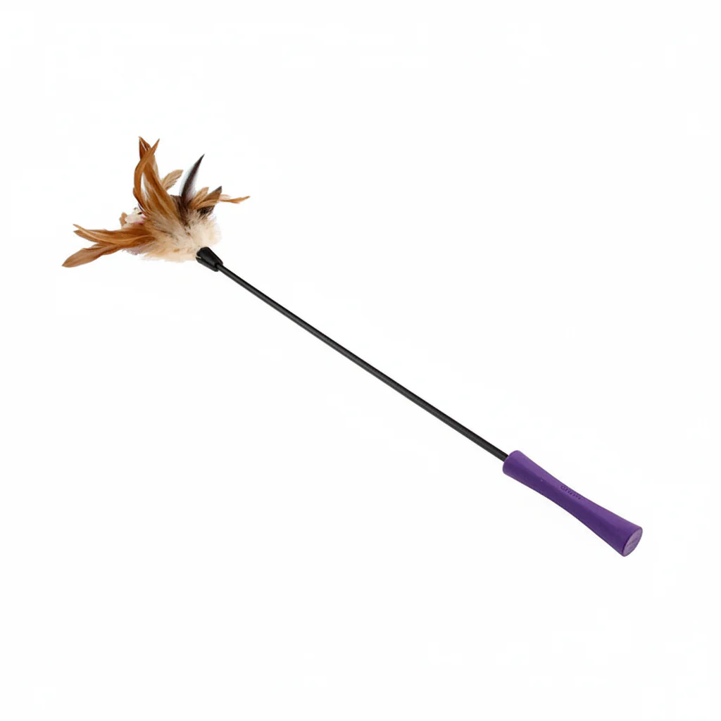 Feather Teaser with Natural Plush Tail and TPR Handle (Purple)