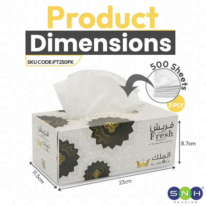 Fresh King Facial Tissue 250x2PLY (Total 500 Sheets)  5 BXS PKT - Image 2