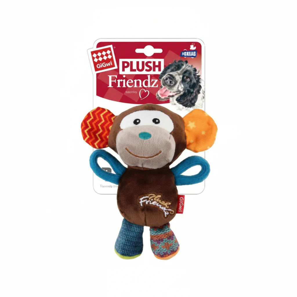 GiGwi Plush Friendz Squeaker Dog Toy – Monkey