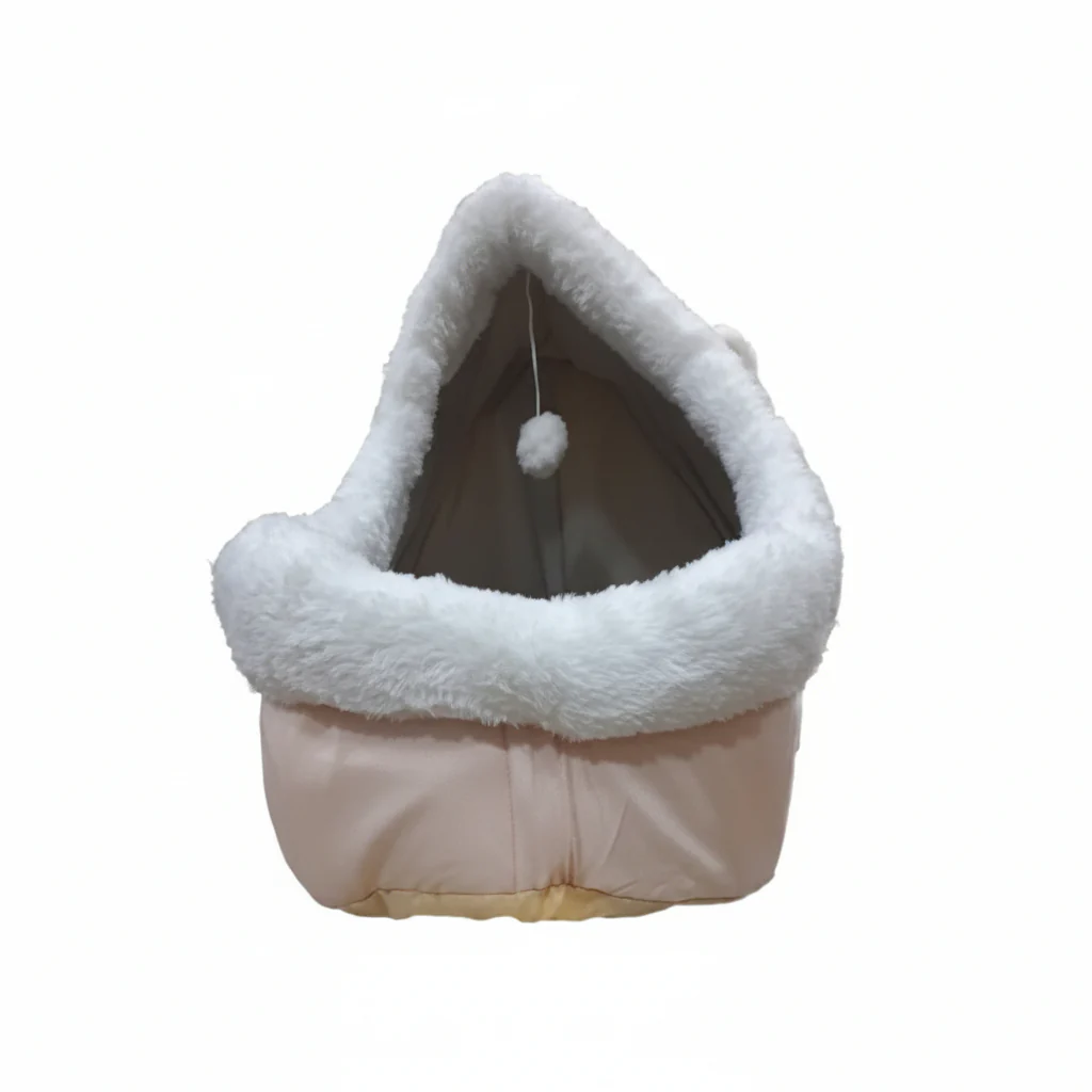 Grizzly Cat Cave Pink Plush + Cotton Pink Cat Bed - Large 45 x 45 x40cm