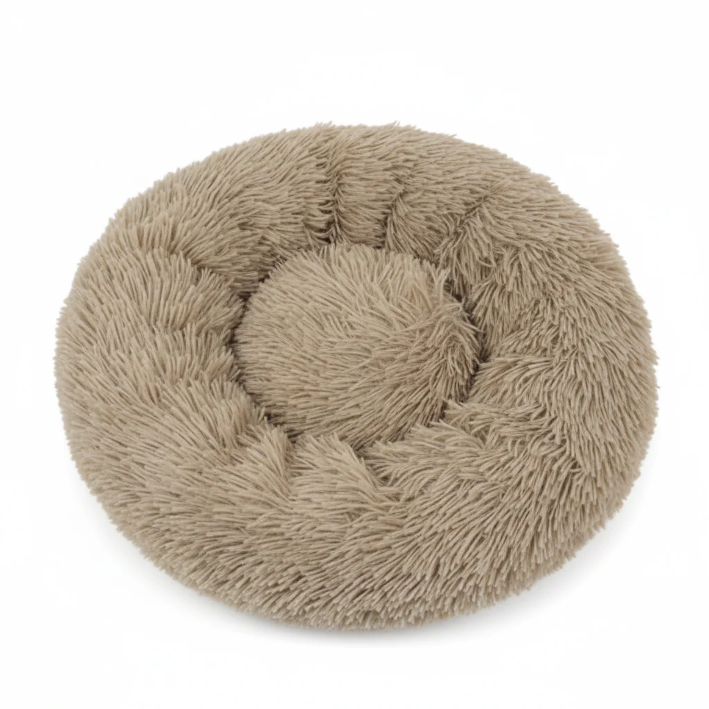 Grizzly Velor Plush Round Bed Beige Pink Large- 71 x 20cm