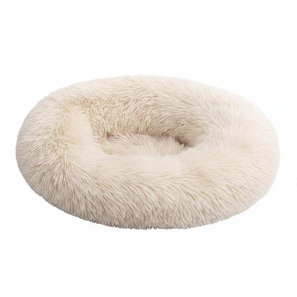 Grizzly Velor Plush Round Bed Cream Large - 71 x 20cm