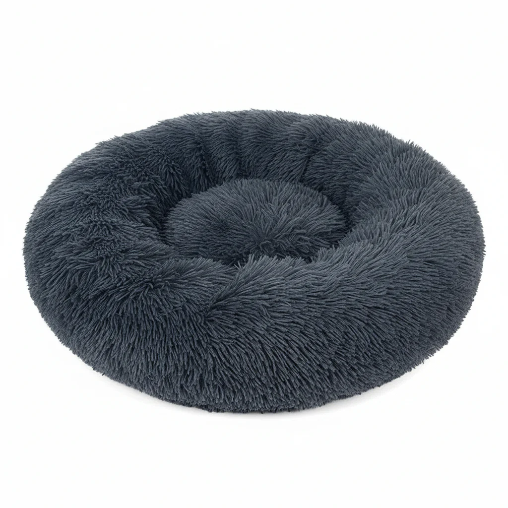 Grizzly Velor Plush Round Bed Dark Grey Large - 71 x 20cm